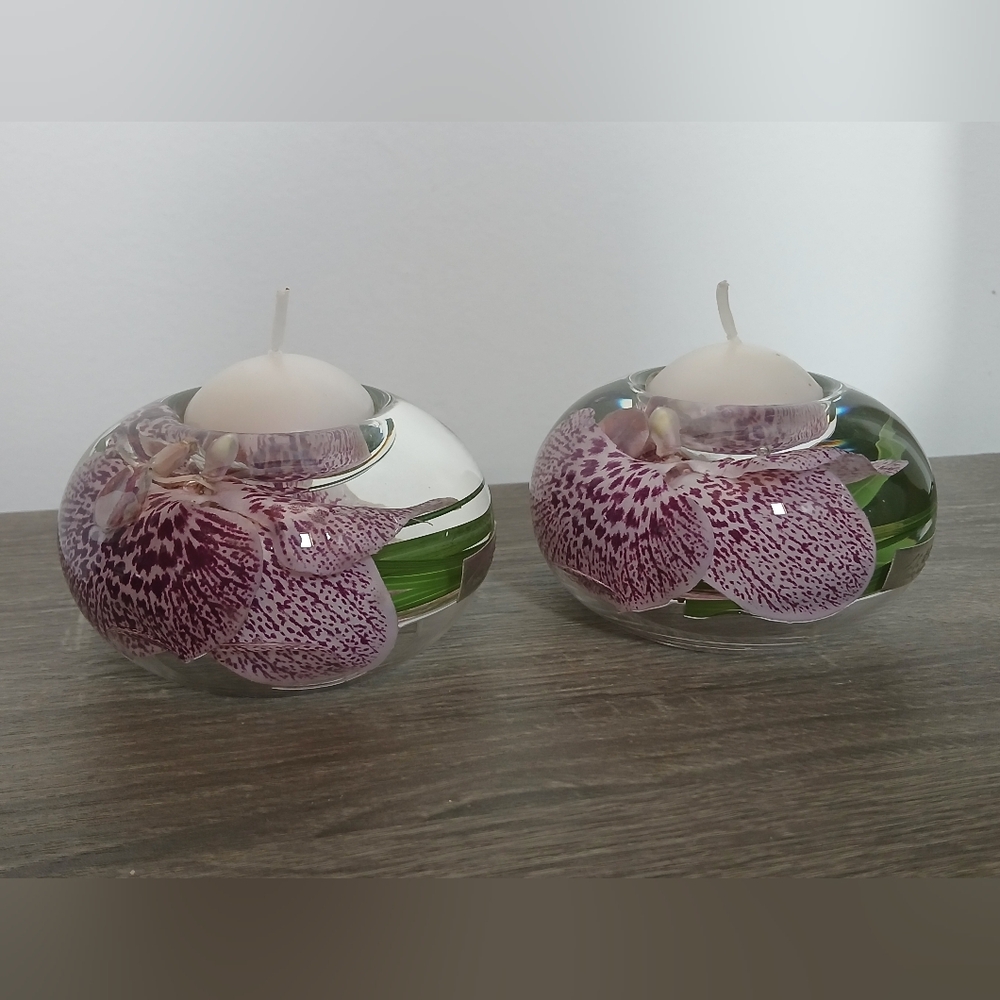 Emilio Robba Purple Phalaenopsis Orchid Flower T-Light Tea Light Candle Holders